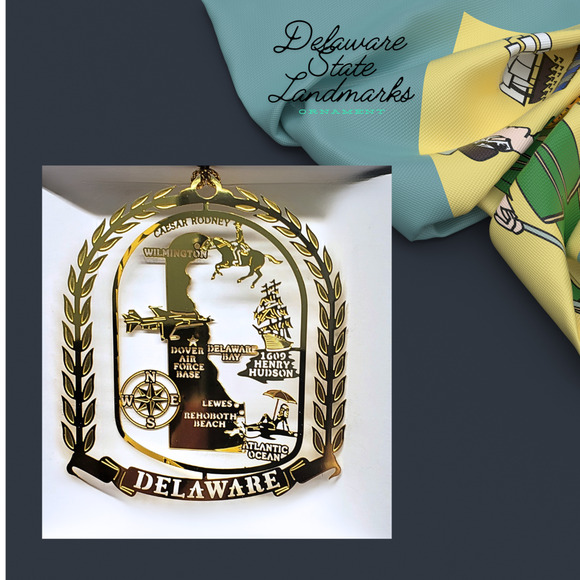 Delaware State Landmarks Brass Ornament Wilmington Lewes Rehobeth Beach - Picture 2 of 6